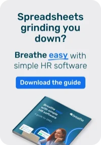 In-text blog CTA for Breathe easy campaign, reading 'Spreadsheets grinding you down? Breathe easy with simple HR software.'